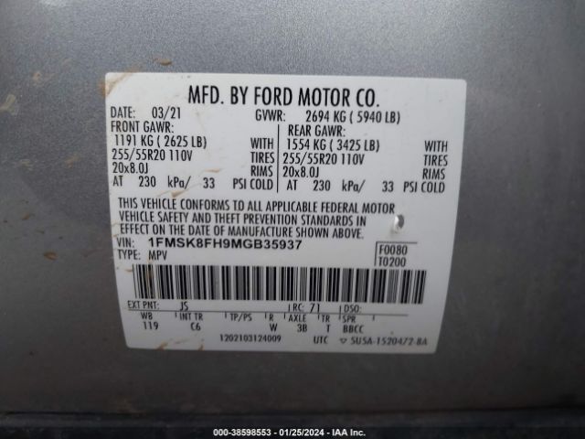 2021 FORD EXPLORER 1FMSK8FH9MGB35937 Photo 8