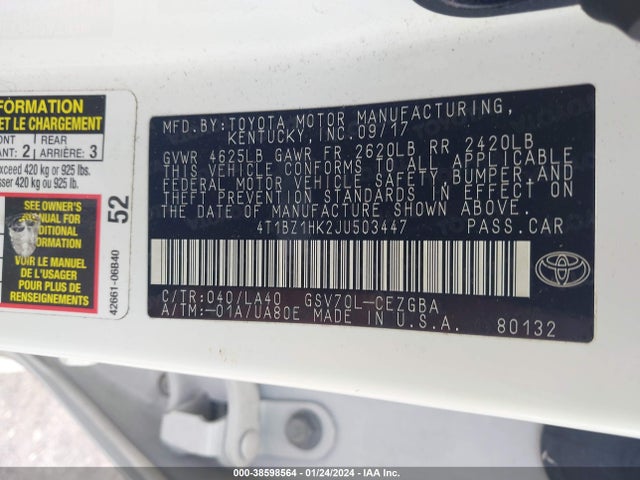 Toyota Camry Xle V6 2018 4T1BZ1HK2JU503447 Image 9