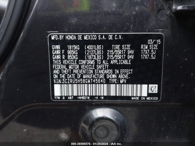 Honda HR-V EX 2016 3CZRU5H58GM745640 Image 9