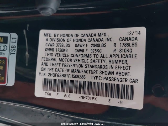 Honda CIVIC EX 2015 2HGFG3B81FH509286 Image 9