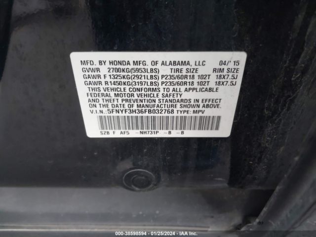 5FNYF3H36FB032768 Honda PILOT SE