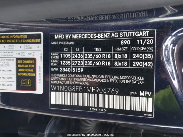 W1N0G8EB1MF906769 Mercedes-Benz Glc 300 4matic Suv