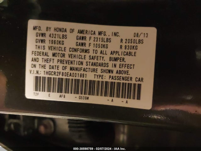 Honda Accord Ex-l 2014 1HGCR2F80EA001891 Image 9