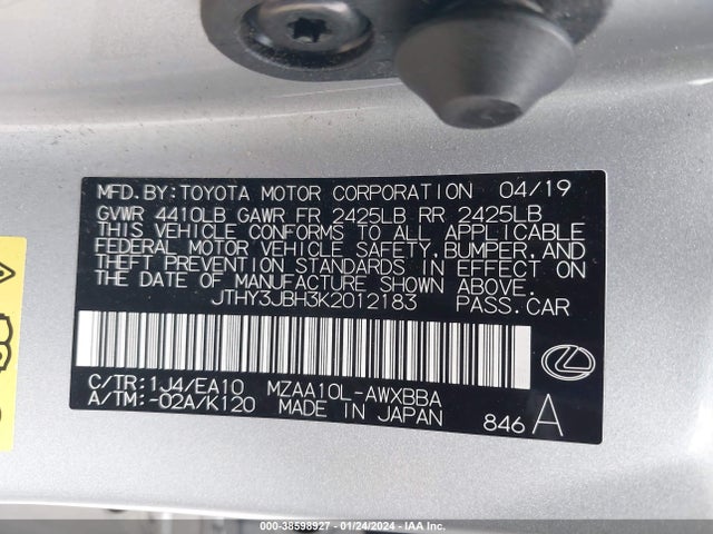 JTHY3JBH3K2012183 Lexus UX 200