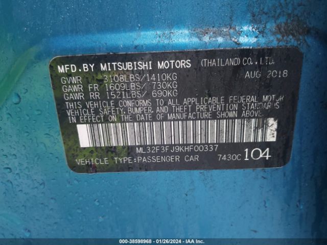 ML32F3FJ9KHF00337 Mitsubishi Mirage G4 Es