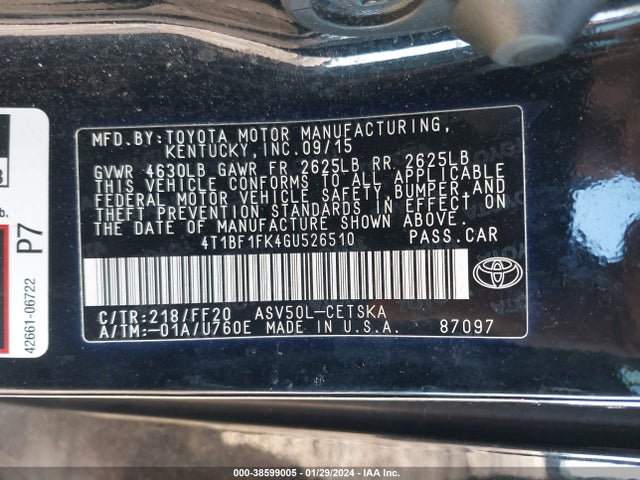 Toyota CAMRY SE 2016 4T1BF1FK4GU526510 Image 9