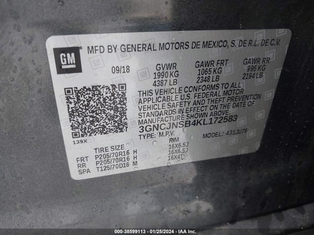 Chevrolet TRAX LS 2019 3GNCJNSB4KL172583 Image 9