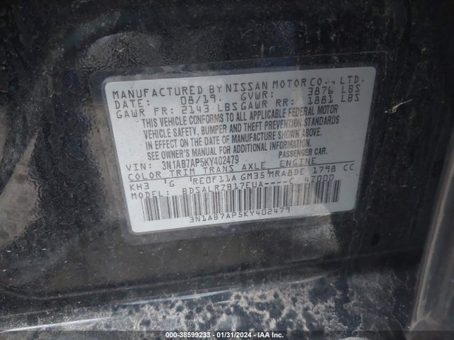 Nissan SENTRA SR 2019 3N1AB7AP5KY402479 Image 9
