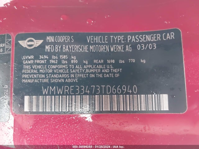 2003 MINI COOPER WMWRE33473TD66940 Photo 8