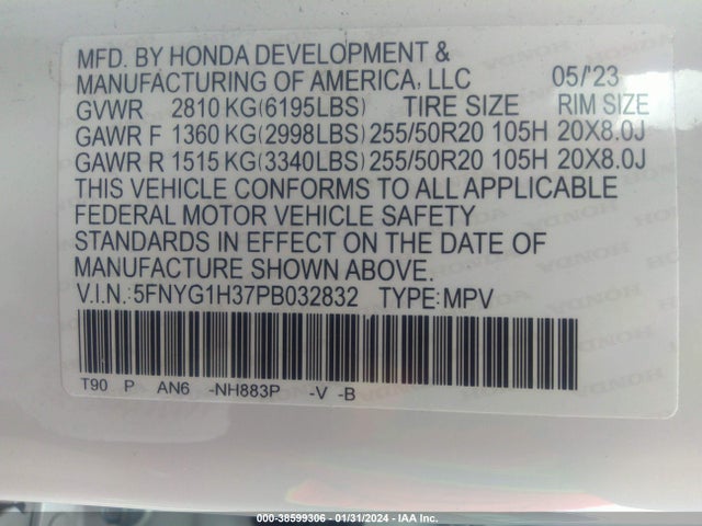Honda Pilot Sport 2023 5FNYG1H37PB032832 Image 9