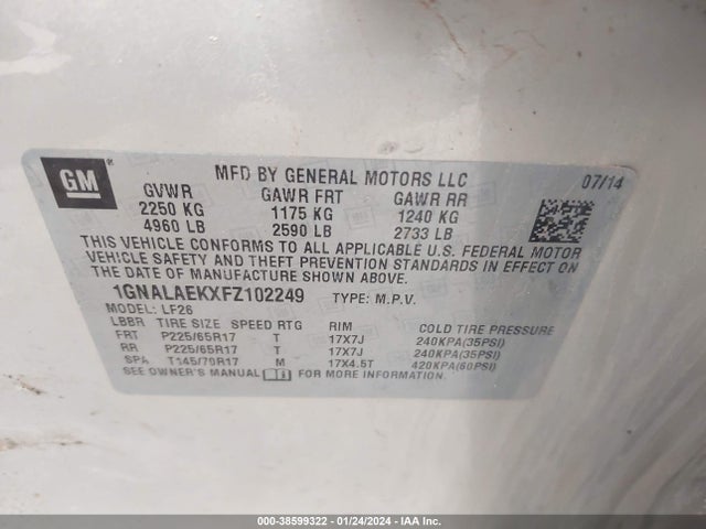 Chevrolet EQUINOX LS 2015 1GNALAEKXFZ102249 Image 9