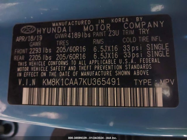 Hyundai Kona Se 2019 KM8K1CAA7KU365491 Image 9