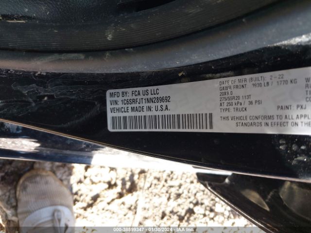 1C6SRFJT1NN289692 RAM 1500 Laramie  4x4 5'7 Box