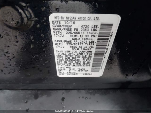 JN8AT2MVXLW122206 Nissan Rogue Sv Intelligent Awd