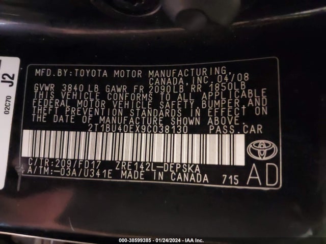 2009 TOYOTA COROLLA S VIN: 2T1BU40EX9C038130