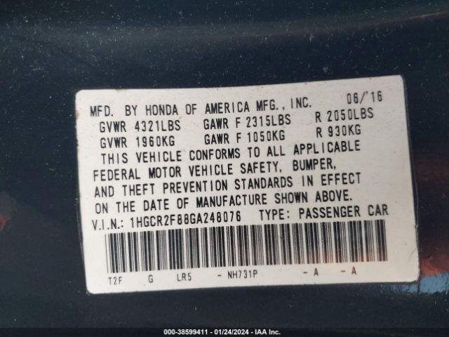 1HGCR2F88GA248076 Honda Accord Ex-l