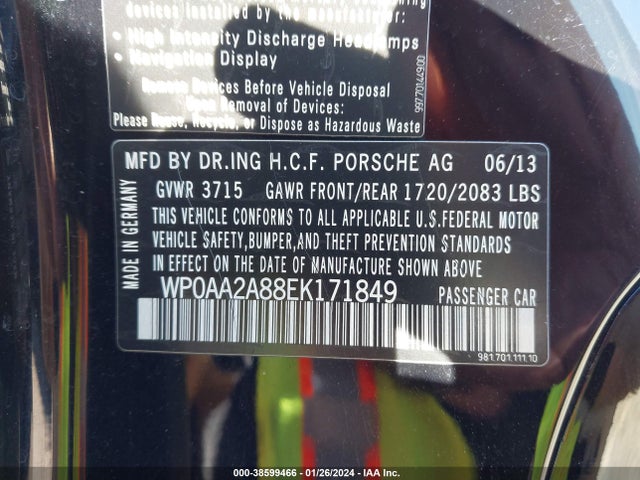 2014 PORSCHE CAYMAN WP0AA2A88EK171849 Photo 8