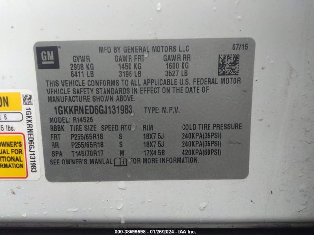 GMC Acadia Sle-1 2016 1GKKRNED6GJ131983 Image 9