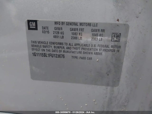 Chevrolet IMPALA 1LT 2015 1G1115SL1FU123676 Image 9