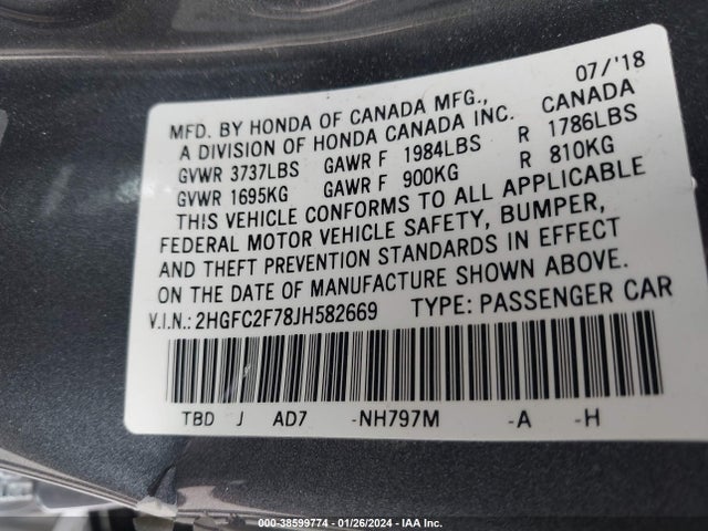 Honda CIVIC EX 2018 2HGFC2F78JH582669 Image 9