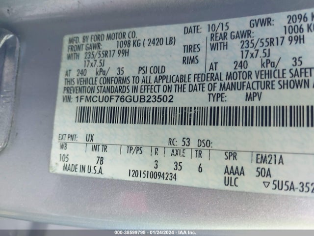Ford ESCAPE S 2016 1FMCU0F76GUB23502 Image 9