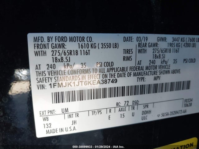Ford Expedition Max Xlt 2019 1FMJK1JT6KEA38749 Image 9