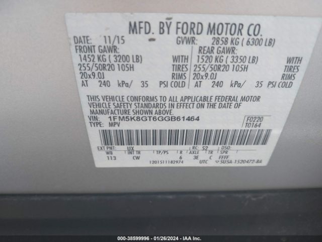 1FM5K8GT6GGB61464 Ford EXPLORER SPORT