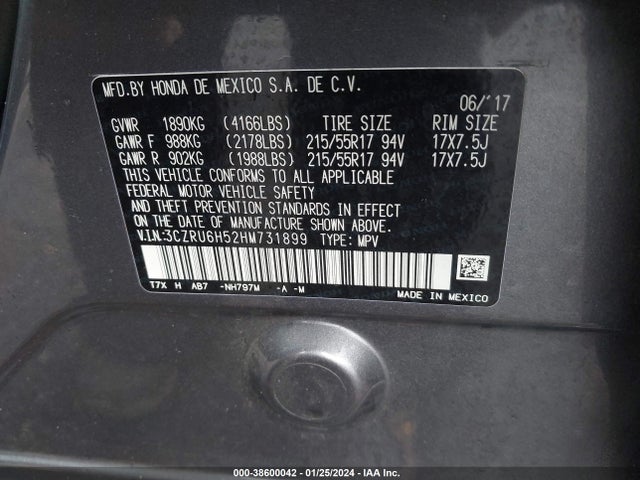 Honda HR-V EX 2017 3CZRU6H52HM731899 Image 9
