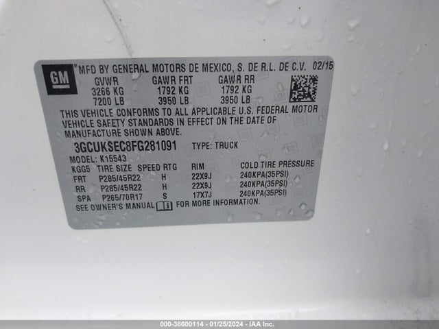 Chevrolet Silverado 1500 2lz 2015 3GCUKSEC8FG281091 Image 9