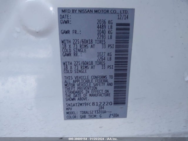 Nissan Rogue Sl 2015 5N1AT2MT9FC812220 Image 9