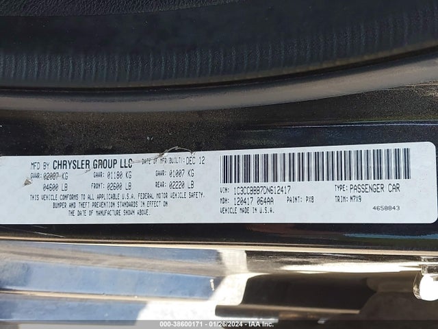 2013 CHRYSLER 200 TOURING VIN: 1C3CCBBB7DN612417
