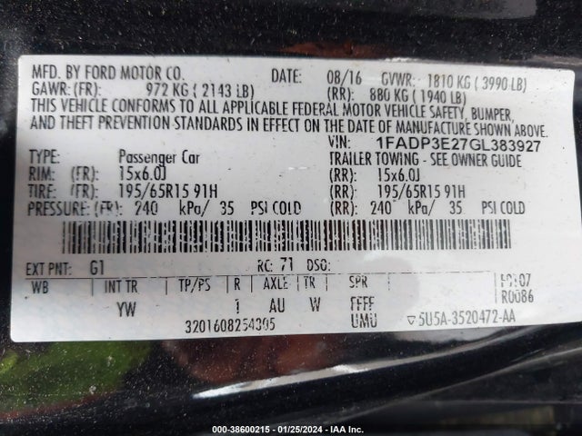 Ford FOCUS S 2016 1FADP3E27GL383927 Image 9
