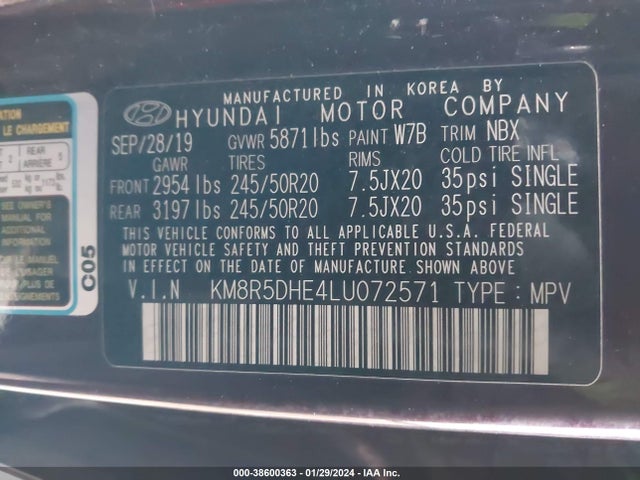 Hyundai Palisade Limited 2020 KM8R5DHE4LU072571 Image 9