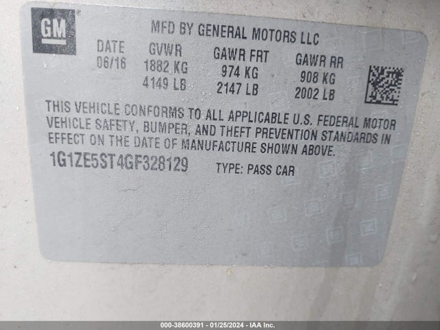 Chevrolet MALIBU 1LT 2016 1G1ZE5ST4GF328129 Image 9