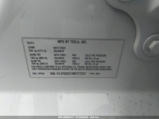 5YJYGDEE1MF277337 Tesla Model Y Long Range Dual Motor All-wheel Drive