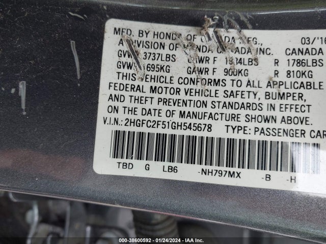 Honda Civic Lx 2016 2HGFC2F51GH545678 Image 9