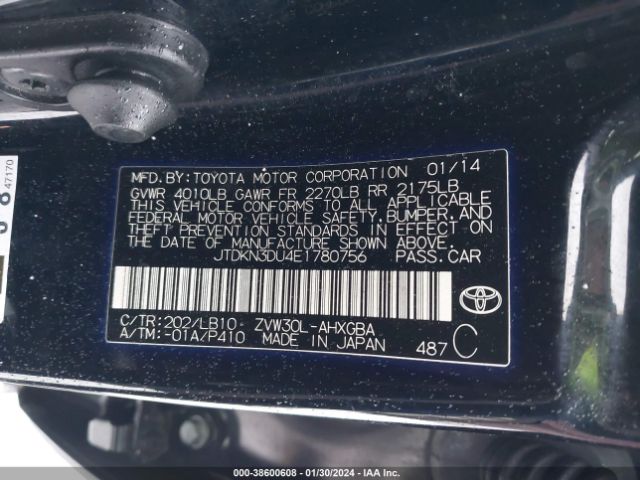 JTDKN3DU4E1780756 Toyota Prius Four