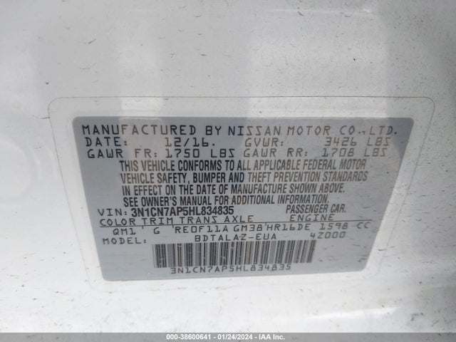 Nissan Versa 1.6 S+ 2017 3N1CN7AP5HL834835 Image 9