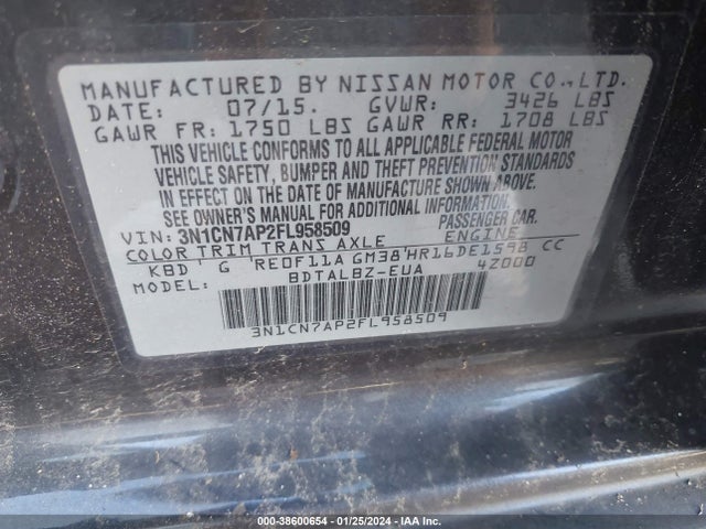 Nissan Versa 1.6 Sv 2015 3N1CN7AP2FL958509 Image 9