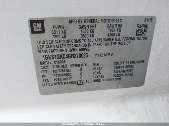 1GKS1GKC4GR270025 GMC Yukon Xl Slt