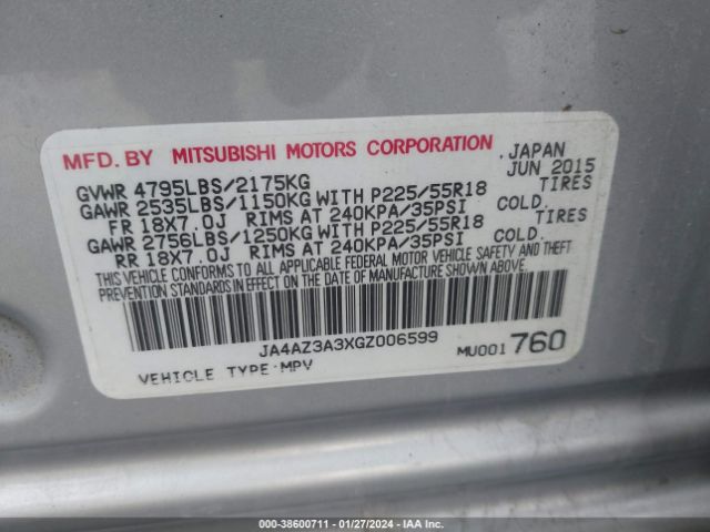 JA4AZ3A3XGZ006599 Mitsubishi Outlander Sel