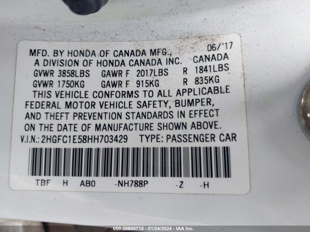 Honda CIVIC SI 2017 2HGFC1E58HH703429 Image 9