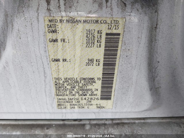 2016 NISSAN ALTIMA 2.5 SL VIN: 1N4AL3AP2GC142826