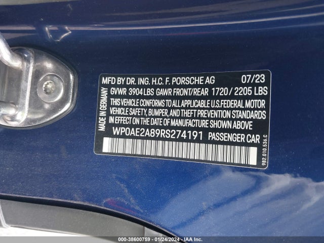 2024 PORSCHE 718 CAYMAN WP0AE2A89RS274191 Photo 8