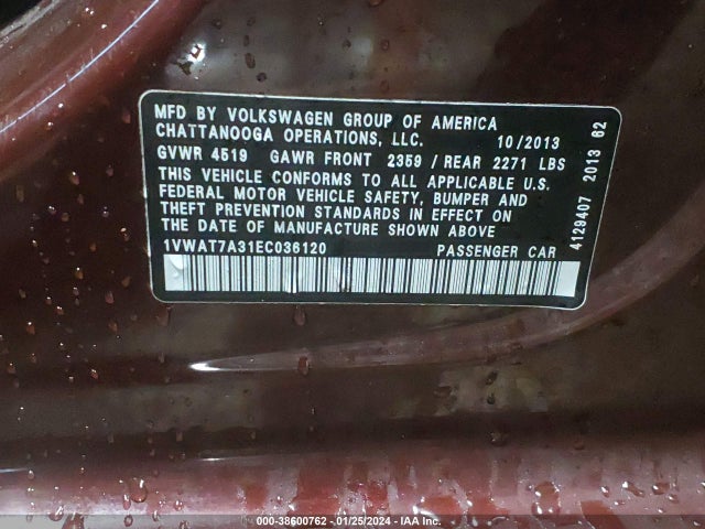 2014 VOLKSWAGEN PASSAT 1.8T WOLFSBURG EDITION VIN: 1VWAT7A31EC036120