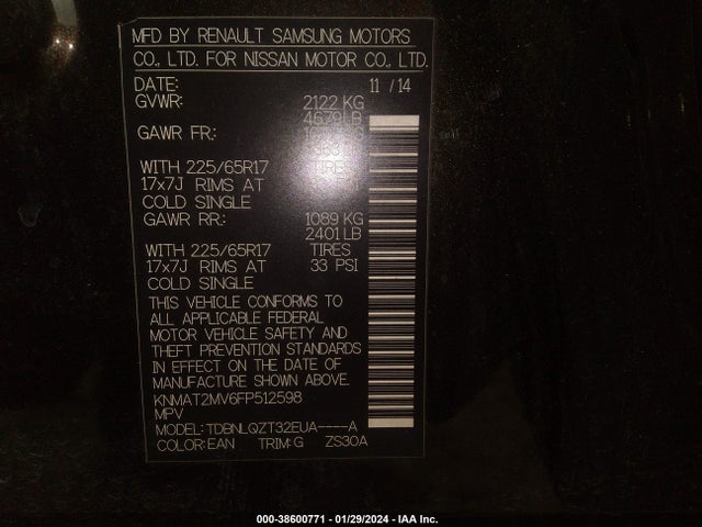 Nissan ROGUE SV 2015 KNMAT2MV6FP512598 Image 9