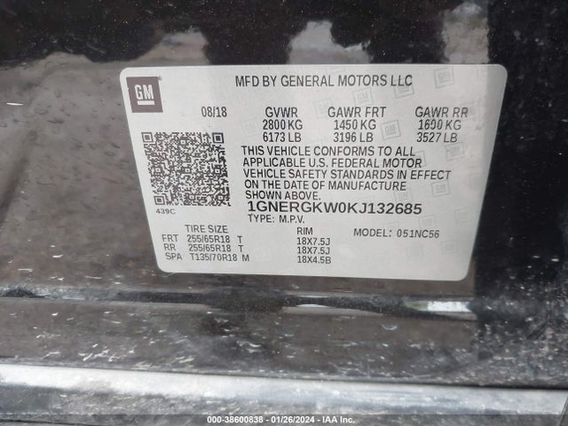 Chevrolet Traverse 1lt 2019 1GNERGKW0KJ132685 Image 9