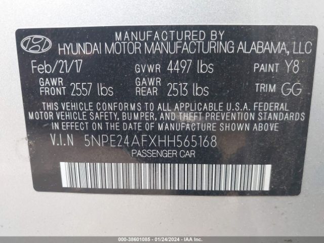 5NPE24AFXHH565168 Hyundai Sonata