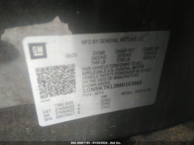 1GNSKTKL0MR103665 Chevrolet Tahoe 4wd High Country