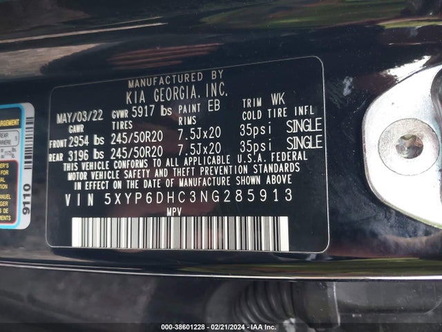 KIA Telluride S 2022 5XYP6DHC3NG285913 Image 9